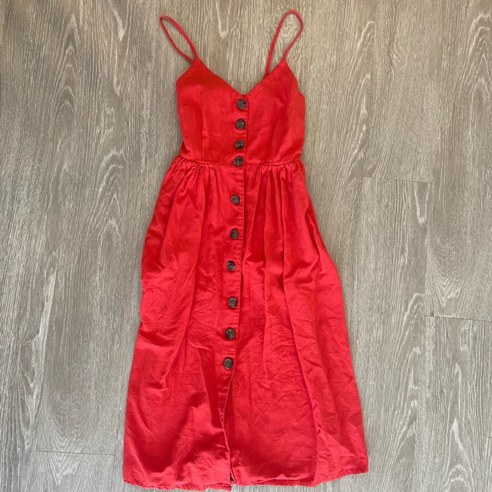 Japna Red Midi Button Dress